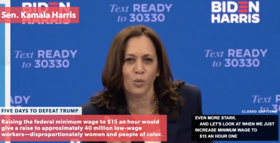 Kamala Harris appears at a virtual town hall with Bernie Sanders on 28 October 2020. (Bernie Sanders)