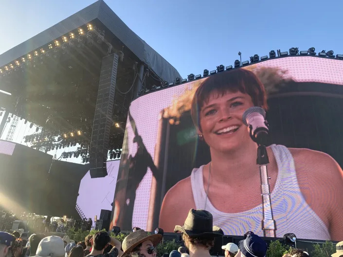 Maggie Rogers performing on stage at Coachella
