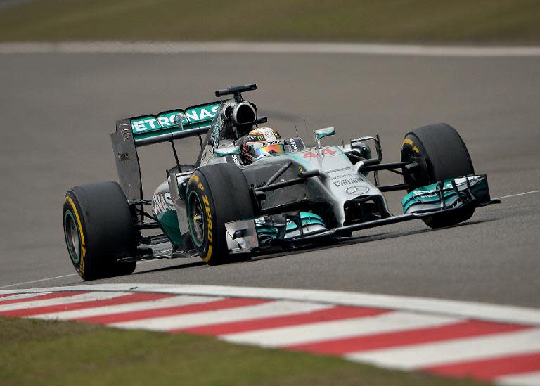 Mercedes driver Lewis Hamilton of Britain drives on the back straight before winning the Formula One Chinese Grand Prix in Shanghai on April 20, 2014