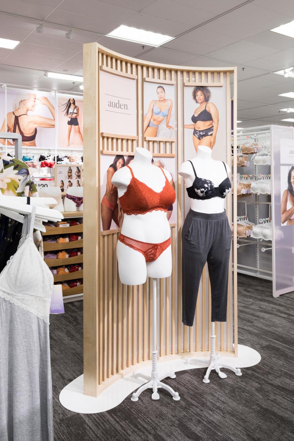 Lingerie on display at a Target store, with size-diverse mannequins