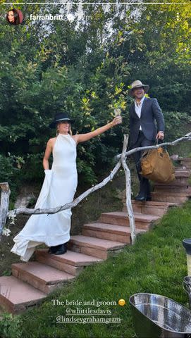 <p>Farrah Brittany/Instagram</p> Kim Richards' daughter Whitney Davis wore a white column dress to wed Luke White on June 24, 2023.