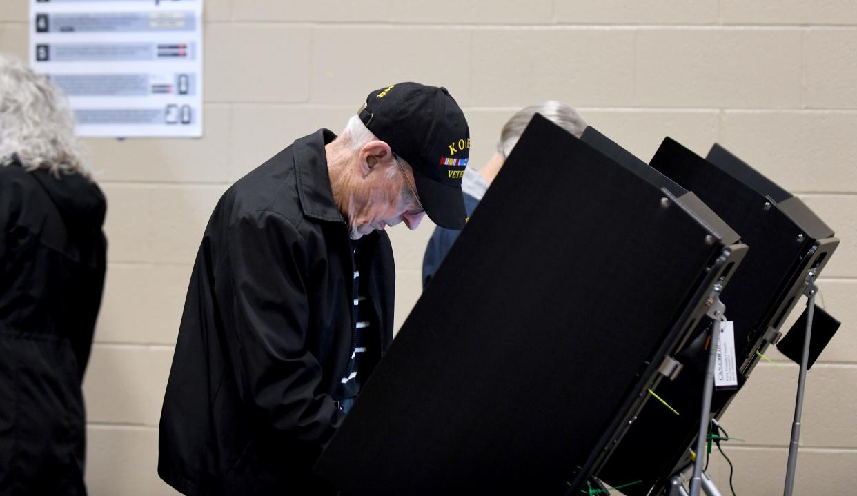Jerry Ryan of Canton votes on Election Day at Canton's First Friends Church polling location .  Tuesday,  November 08, 2022.