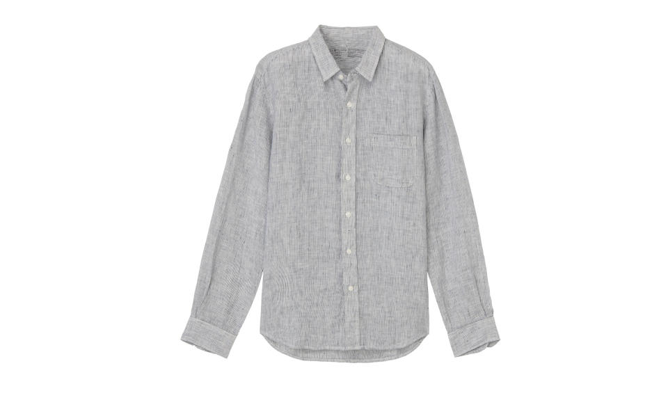 <p>Men French Linen Washed Stripe Shirt, $42, <a rel="nofollow noopener" href="http://www.muji.us/store/d8sc764.html" target="_blank" data-ylk="slk:muji.us;elm:context_link;itc:0;sec:content-canvas" class="link ">muji.us</a> </p>