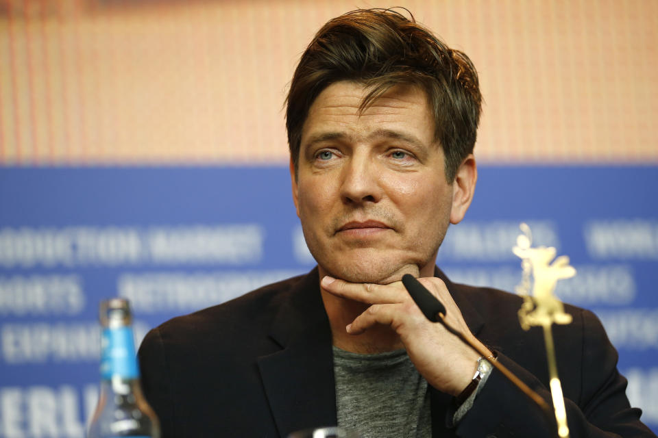 Director Thomas Vinterberg attends the press conference for the movie 'The Commune' at the 2016 Berlinale Film Festival in Berlin, Germany, Wednesday, Feb. 17, 2016. (AP Photo/Axel Schmidt)