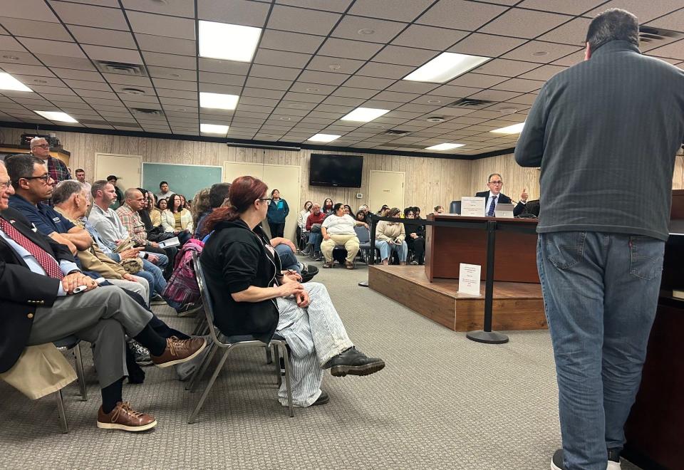 Crowd at Seaside Heights Borough Council meeting to discuss potential merger with Toms River Regional school district, April 4, 2024.