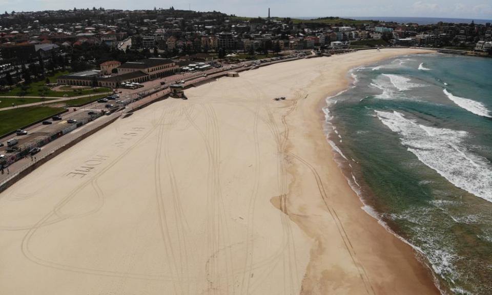 aerial image of an empty Bondi beach