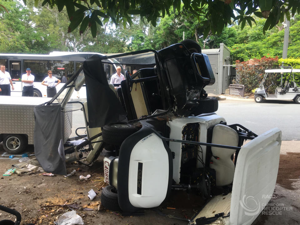 A 2016 scene of a buggy crash on Hamilton Island. Eight people were injured when their buggies collided. Source: AAP