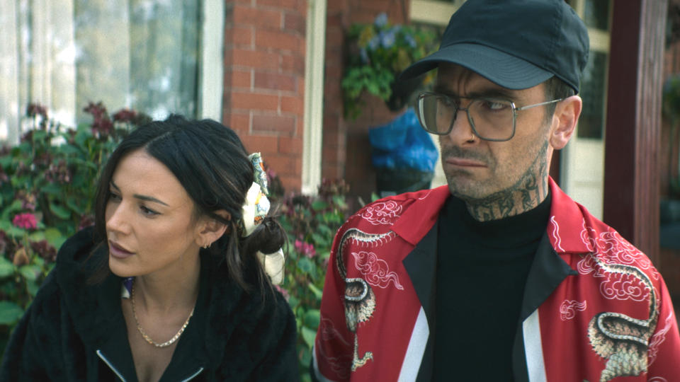 Michelle Keegan and Joseph Gilgun in Brassic. (Sky UK)