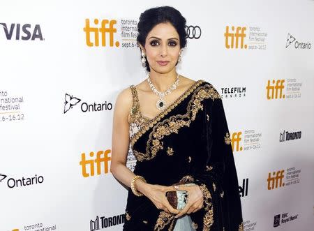 Actress Sridevi Kapoor arrives for the gala presentation of "English Vinglish" at the 37th Toronto International Film Festival, September 14, 2012. REUTERS/Mark Blinch/File Photo