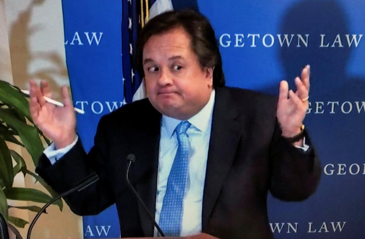 Attorney George Conway, husband of White House Counselor Kellyanne Conway, speaks at Georgetown Law School in this frame grab from handout video shot in Washington, U.S., March 8, 2019. Picture taken March 8, 2019. Georgetown Law/Handout via REUTERS  THIS IMAGE HAS BEEN SUPPLIED BY A THIRD PARTY. (REUTERS)