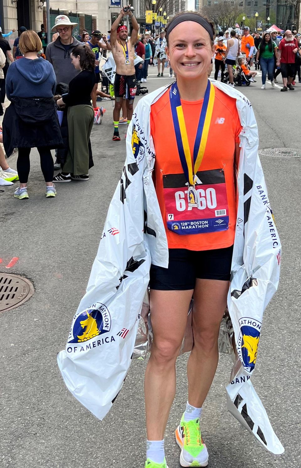Winnacunnet High School spring track coach Cassie Kruse, who ran for the University of New Hampshire, completed her fourth Boston Marathon on Monday in a personal best time of 3 hours, 05.5 minutes.