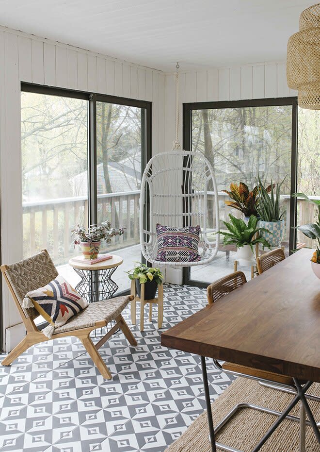 sunroom with patterned floors