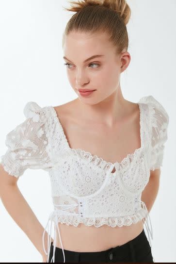 For Love & Lemons Indio Lace Bustier Cropped Top 