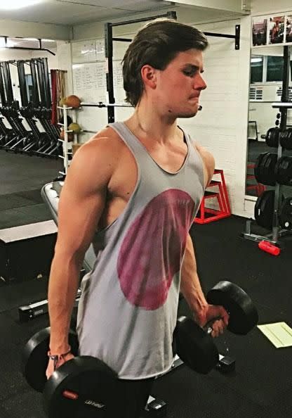 Shane Warne's son Jackson has shared this muscly snap of himself working out. Source: Instagram