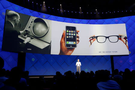 Michael Abrash, chief scientist of Oculus VR, speaks on stage during the second day of the annual Facebook F8 developers conference in San Jose, California, U.S., April 19, 2017. REUTERS/Stephen Lam