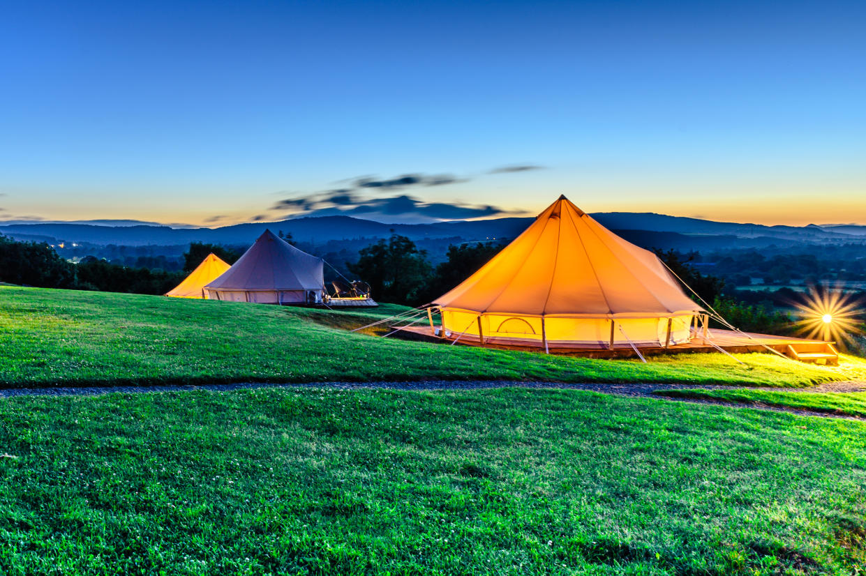 Picture of tents in camp during the sunset