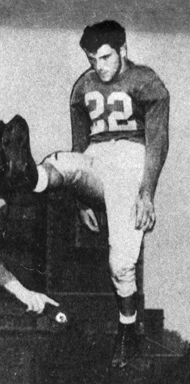 Caesar Montevecchio was a star placekicker on the football team for Cathedral Preparatory School. He graduated in 1952.