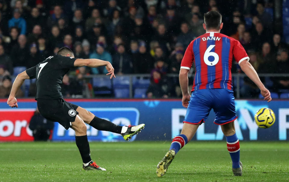 Maupay hammers the ball home. (EMPICS/PA Images via Getty Image)