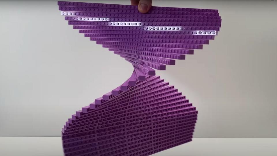 Jeff Sanders' cool LEGOs - an image of incredible LEGO art that shows purple LEGOs in a twisting helix