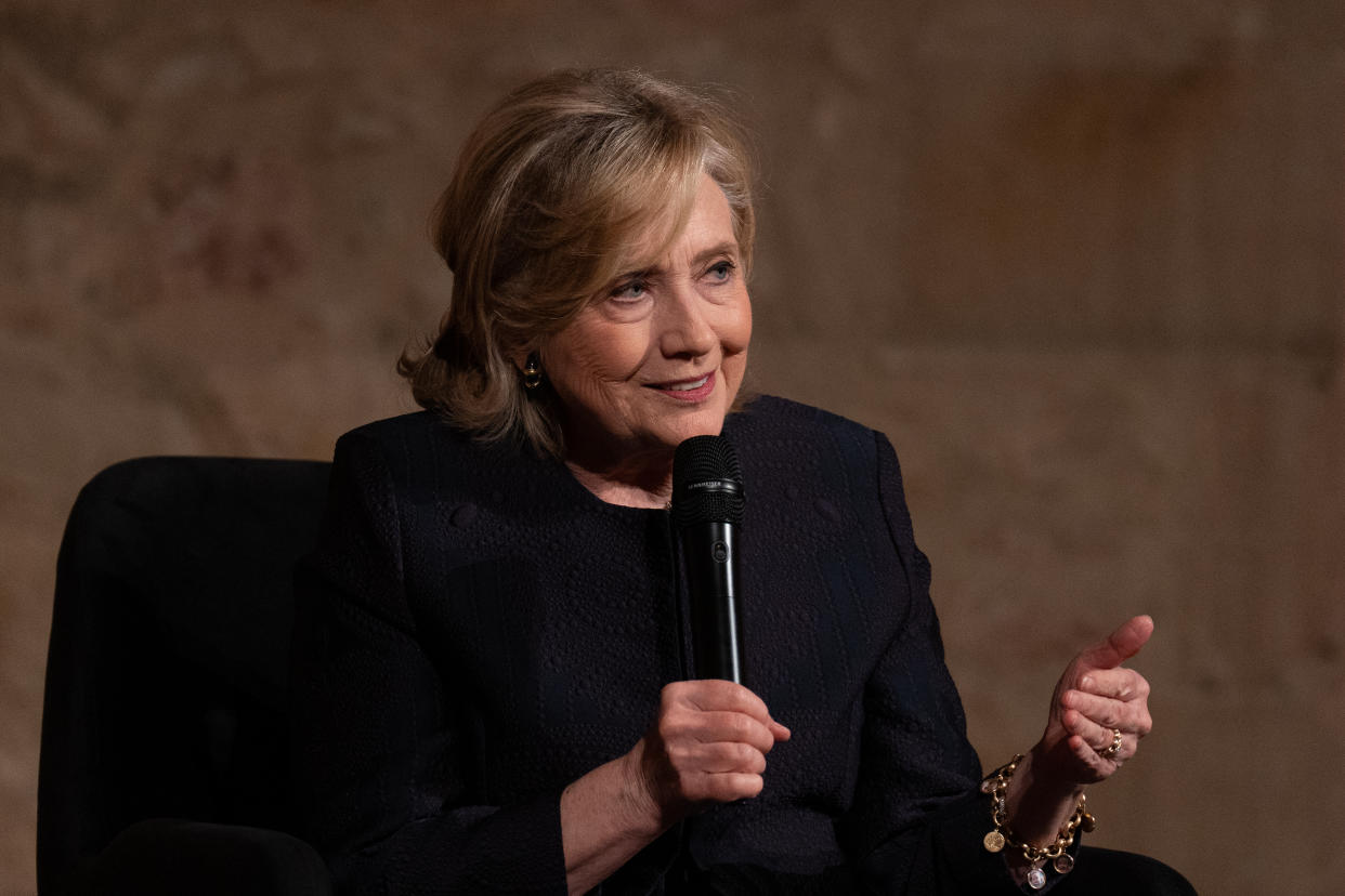 Hillary Clinton participates as a speaker at the main event of the 50th anniversary of the CIDOB (Barcelona Centre for International Affairs), at the Capella del MACB.
