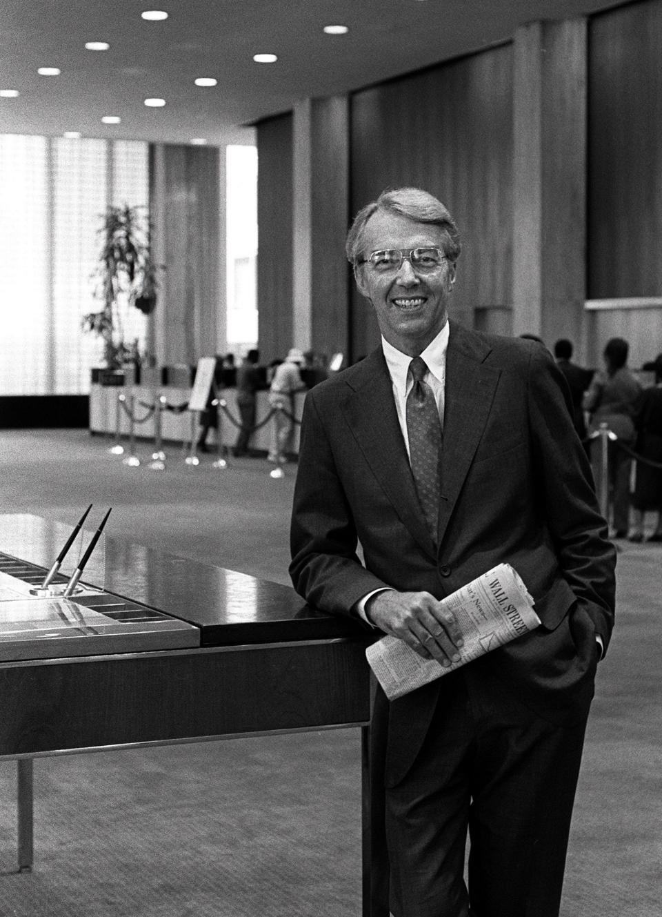 Ronald Terry, chairman of the board of directors of First Tennessee Bank, is photographed in the main banking room of the bank's downtown headquarters at 165 Madison Ave. in May 1984. Terry was elected chairman and chief executive officer in 1973 and served in that capacity until 1995.