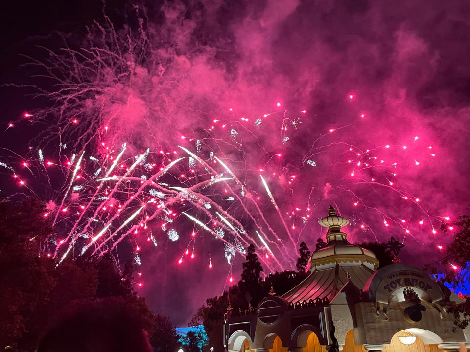 pink fireworks above magic kingdom