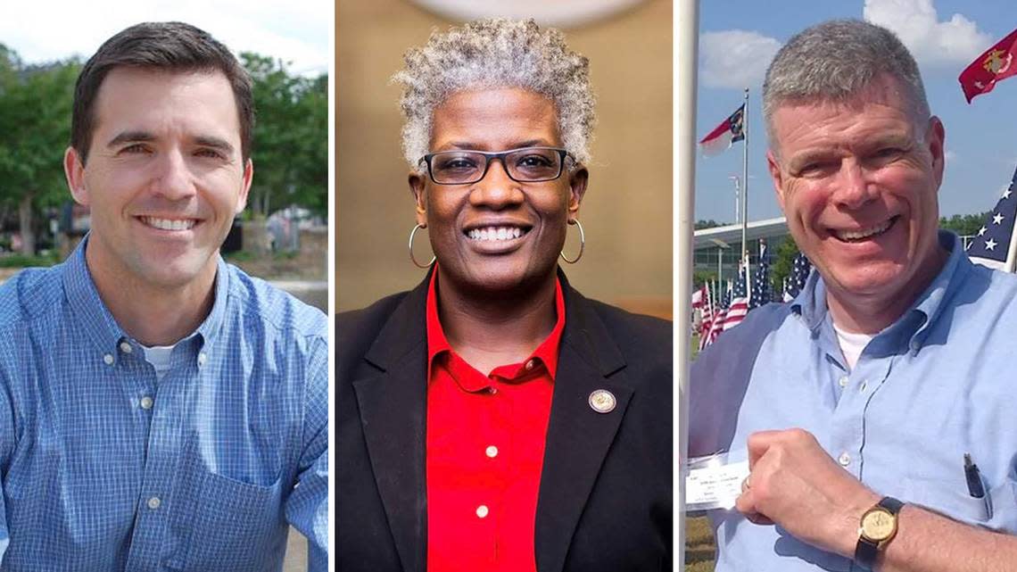 The 2024 Democratic candidates for North Carolina Attorney General (from left): Jeff Jackson, Satana Deberry and Tim Dunn.