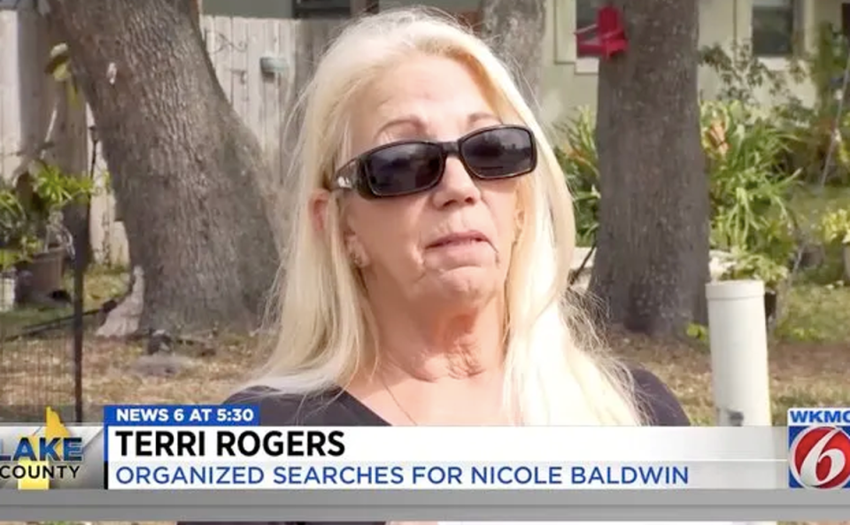 Terri Rogers, whose home was raided after organising searches for missing mother Nicole Baldwin (WKMG)