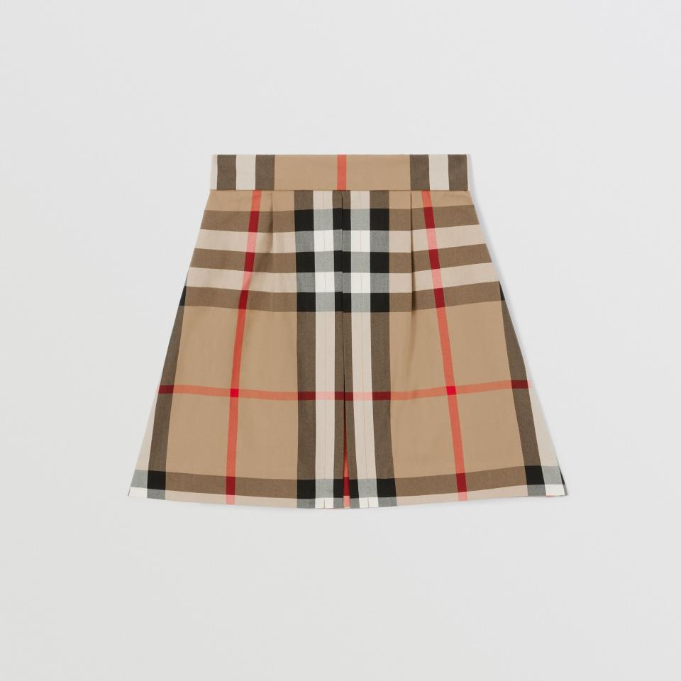 Exaggerated Check Pleated Cotton Skirt