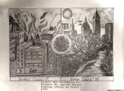 This April 29, 2020 photo shows a drawing by Hudson Drutchas, 12, of Chicago. When he draws his version of the future, Hudson makes a detailed pencil sketch showing life before the coronavirus, and after. The world before is full of pollution in the drawing. In the future, the city is lush with clear skies and more wildlife and trees. “I think the environment might kind of like replenish itself or maybe grow back,” he says. (Hudson Drutchas via AP)