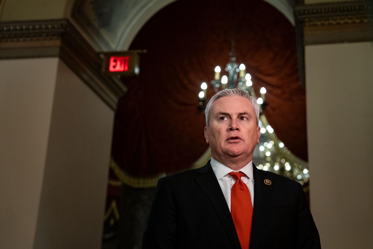 Rep. James Comer, R-Ky., prepares for a television interview the U.S. Capitol on January 18, 2024 in Washington, DC.