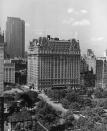 <p>A view from Fifth Avenue shows The Plaza Hotel nestled around the corner of Central Park. </p>