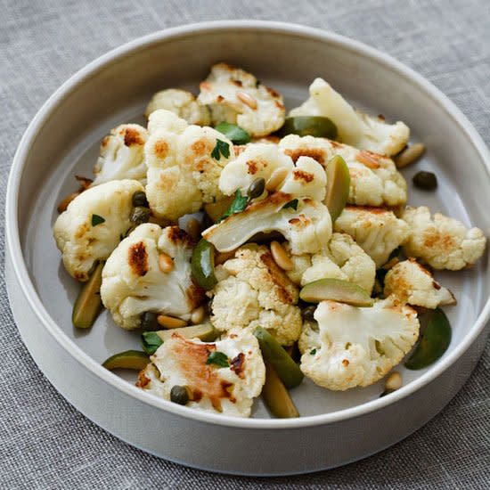 Roasted Cauliflower with Green Olives and Pine Nuts