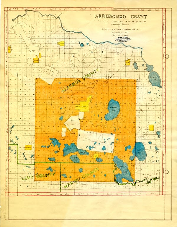 An 1817 map of the Arredondo Grant. This map covers the Spanish land grant in the area of Gainesville.