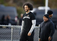 Free agent quarterback Colin Kaepernick arrives at a workout for NFL football scouts and media, Saturday, Nov. 16, 2019, in Riverdale, Ga. (AP Photo/Todd Kirkland)