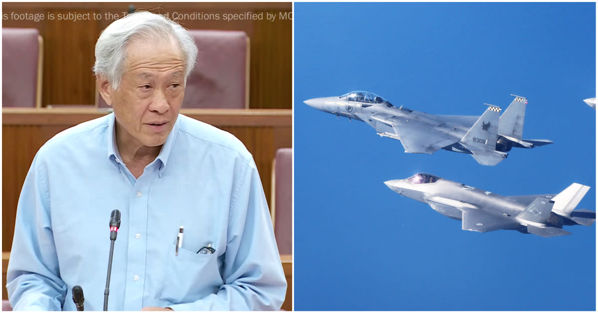 Defence Minister Ng Eng Hen (left) said the Mindef will exercise its option to acquire a second tranche of eight F-35B fighter jets (right) by the end of the decade. (PHOTOS: YouTube/Mindef)