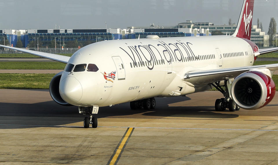 A Virgin Atlantic charter flight lands at Heathrow Airport, London, delivering vital medical supplies to UK from Shanghai. Itis one of eight cargo-only flights, in partnership with the Department of Health and the NHS, that Virgin Atlantic is operating during April.