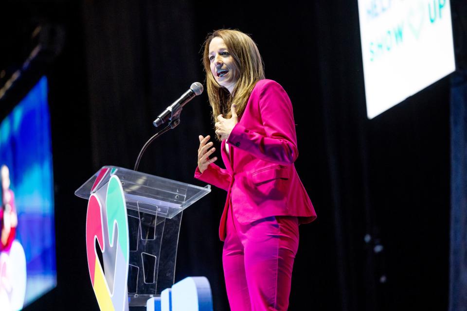 Utah first lady Abby Cox speaks at the Show Up for Teachers Conference at the Mountain America Expo Center in Sandy on Wednesday, July 19, 2023. | Spenser Heaps, Deseret News