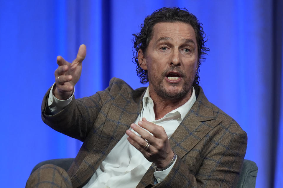 Actor Matthew McConaughey speaks at the 2024 summer meeting of the National Governors Association, Friday, July 12, 2024, in Salt Lake City. (AP Photo/Rick Bowmer)