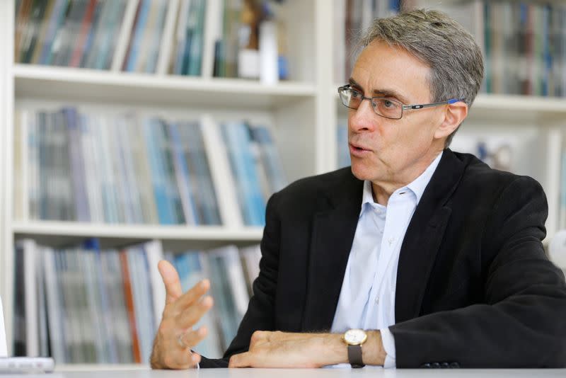 Human Rights Watch Executive Director Kenneth Roth speaks during a interview with Reuters in Geneva