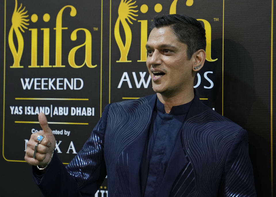 Bollywood actor Vijay Varma arrives to attend the 23rd International Indian Film Academy (IIFA) awards In Abu Dhabi, United Arab Emirates, Friday, May 26, 2023. (AP Photo/Kamran Jebreili)