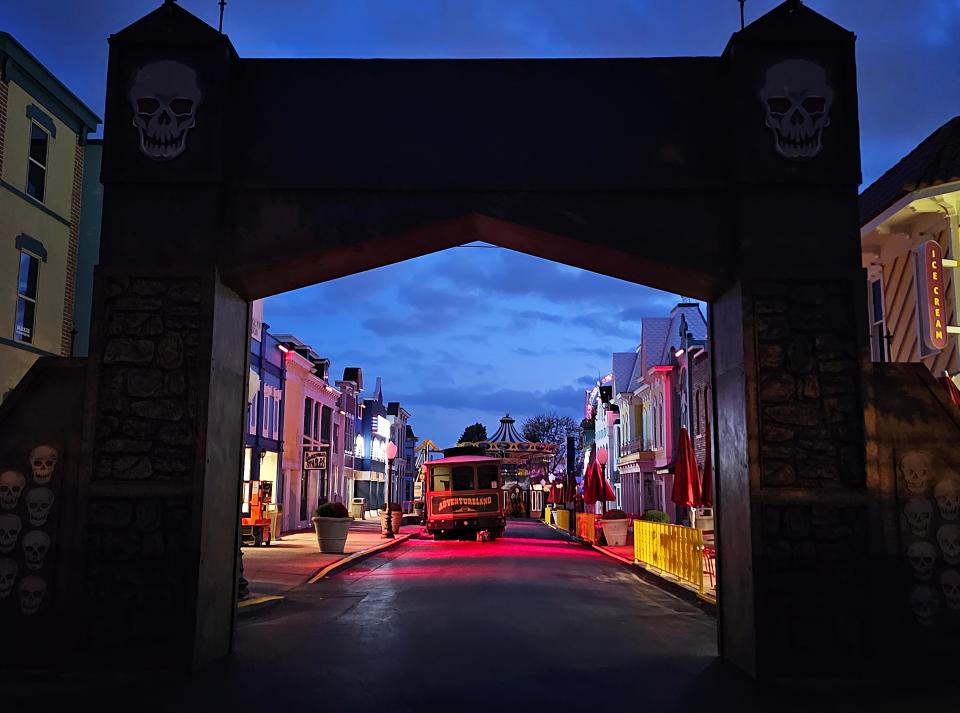 Main Street turns into a zombie-filled Deadsville, one of the scare zones at Phantom Fall Fest, which kicks off with four haunted houses, four scare zones with zombies and creepy creatures, and more at Adventureland Park.