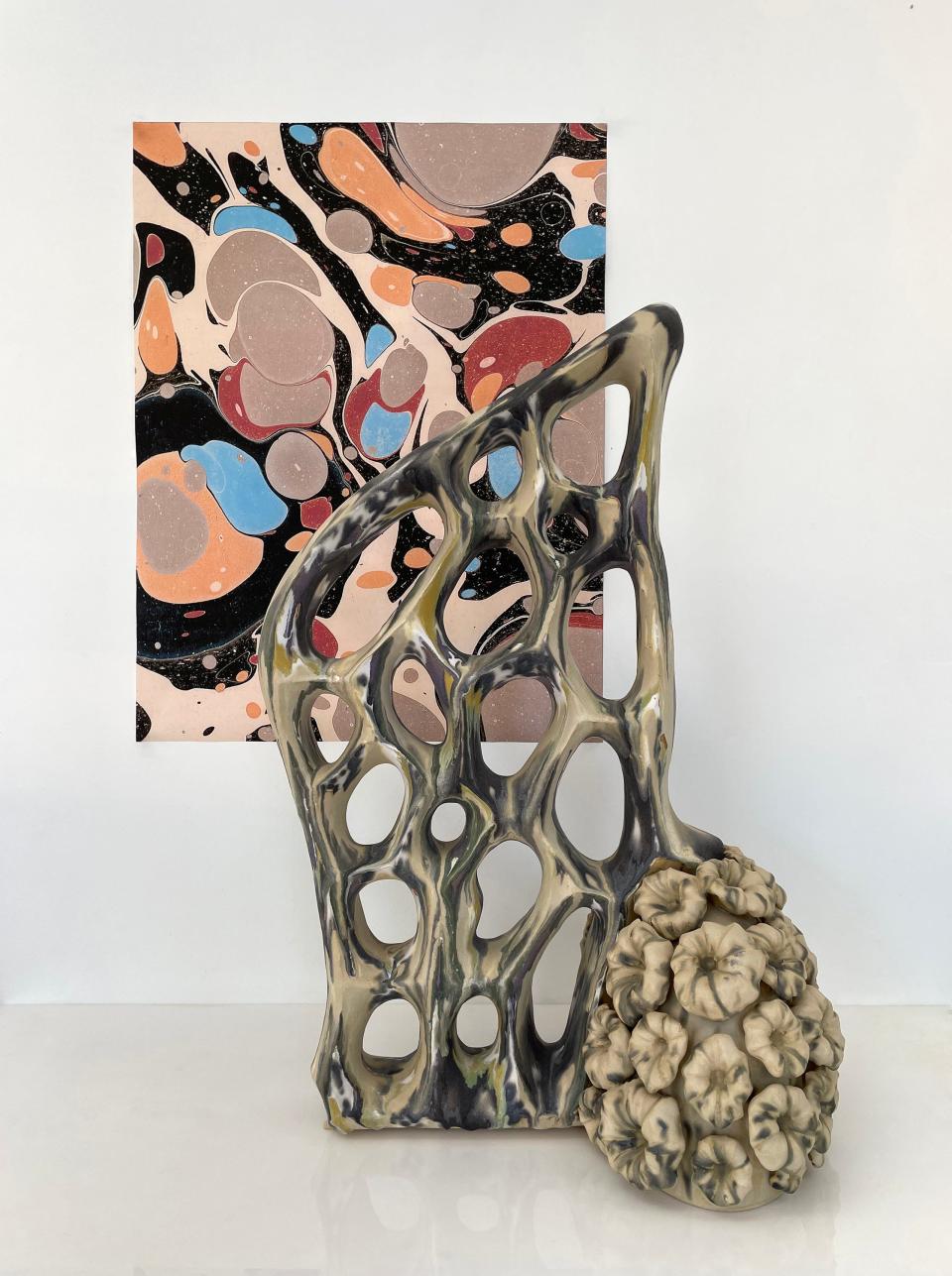 Wave Pool opens two new exhibitions for NCECA's annual conference, Current. Pictured: Future Retrieval, "Passages, Floral" (stoneware, 2022); New Room (hand cut paper, 2023).