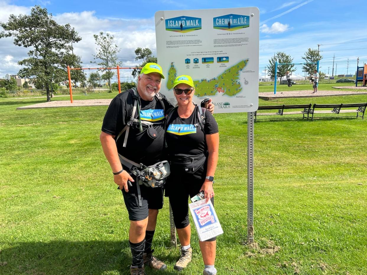 Jeff Bauer and Karen Simpson say they've walked tens of thousands of kilometres throughout their lives, most of which are forgotten — but the 700 kilometres on P.E.I. they'll remember forever. (Laura Meader/CBC - image credit)