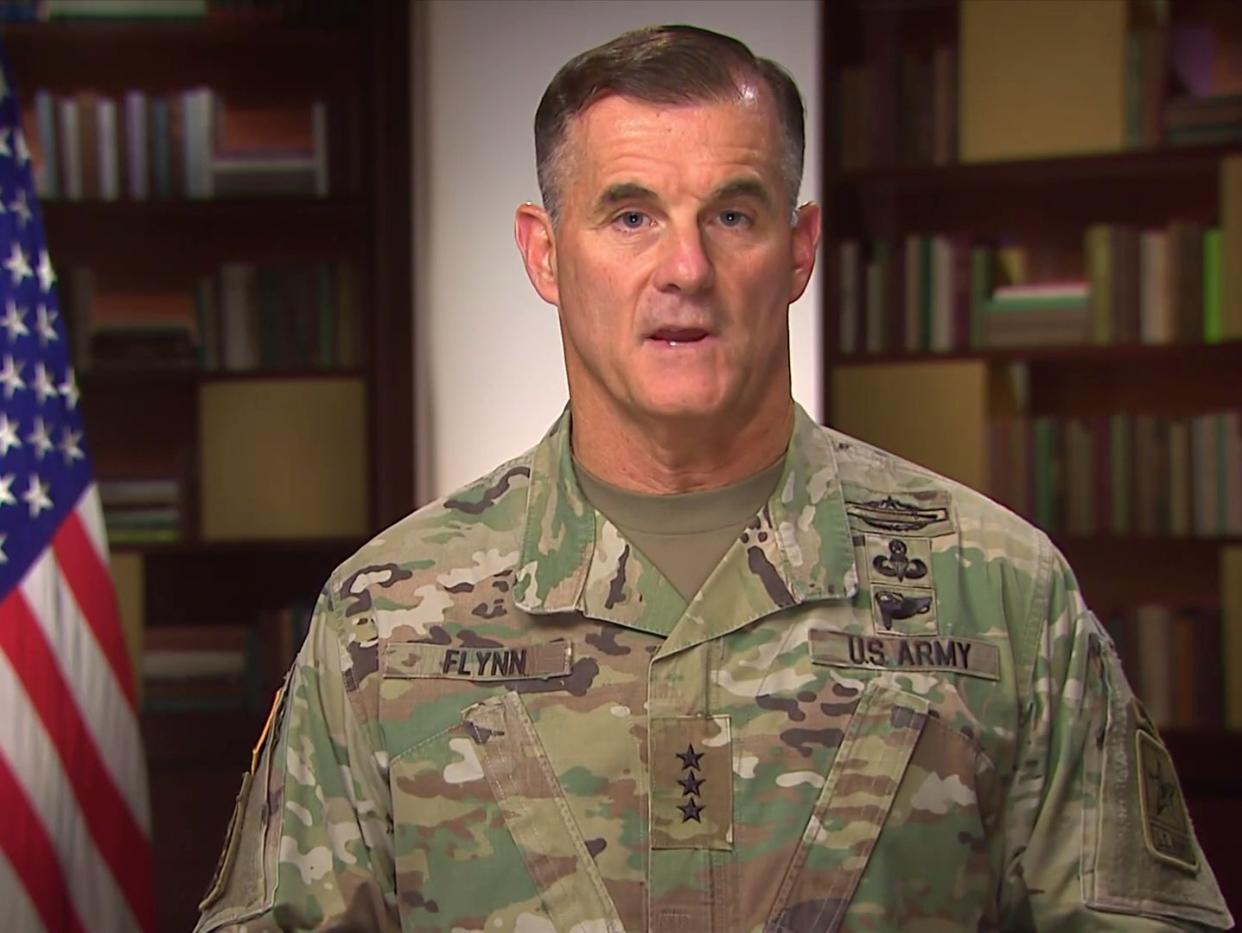 <p>Lt. Gen. Charles Flynn, deputy chief of staff for operations for the US Army</p> (USArmyWarCollege/Youtube/USArmy)