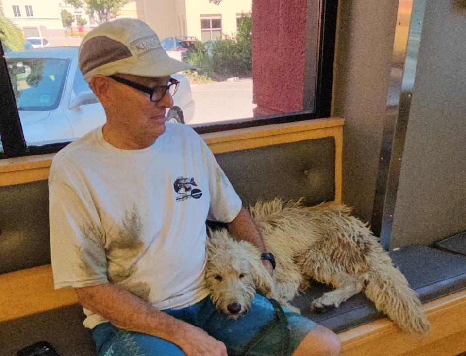 Roger Dunn with Leilani at Adobe Animal Hospital in Los Altos, California.