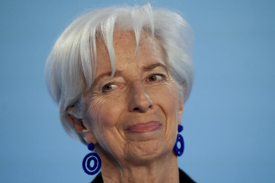 hristine Lagarde, President of European Central Bank, smiles prior to a press conference after a meeting of the ECB's governing council in Frankfurt, Germany, Thursday, May 4, 2023. (AP Photo/Michael Probst)