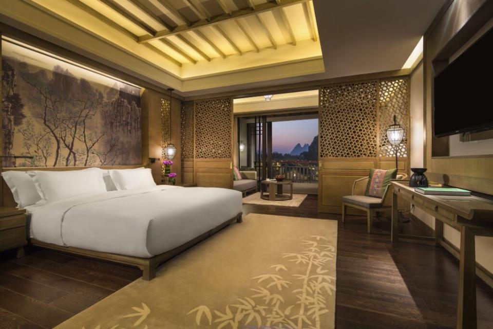 The Pagoda Lake Suite King room at Banyan Tree Yangshuo. Banyan Group