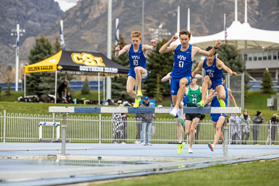 BYU steeplechaser Kenneth Rooks (No. 1) recently broke Henry Marsh’s longstanding BYU record. Big things appear in store for the talented track athlete. | Mattew Norton, BYU Photo