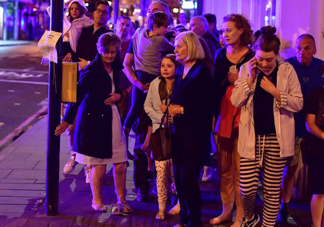Families in London after Saturday night's attack. Source: AP
